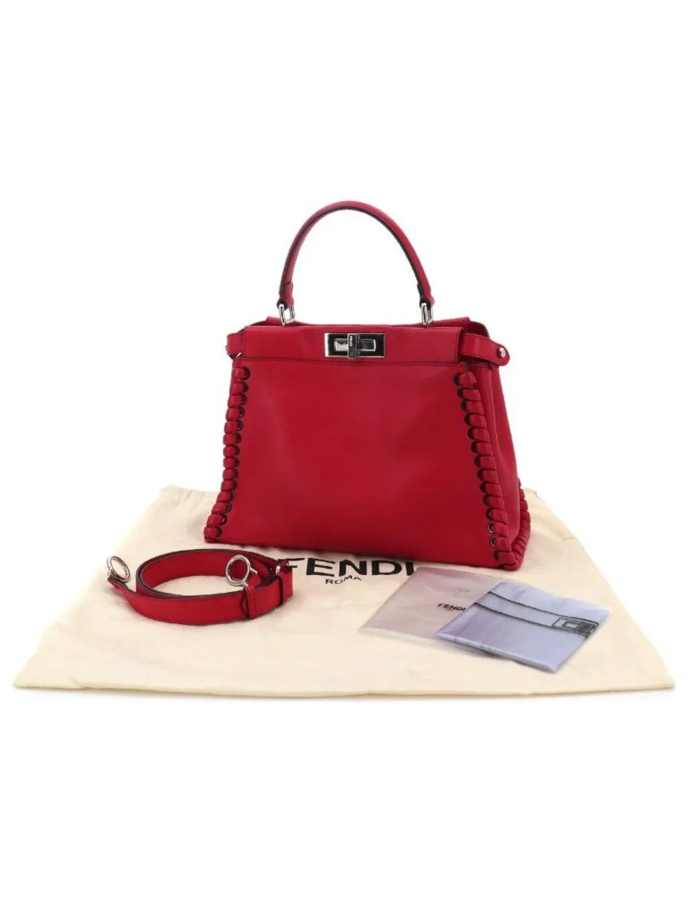 Fendi Peekaboo Shoulder Bag Leather Red Selleria